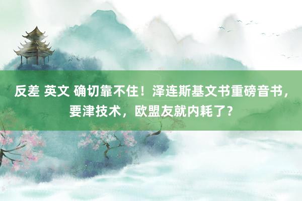 反差 英文 确切靠不住！泽连斯基文书重磅音书，要津技术，欧盟友就内耗了？