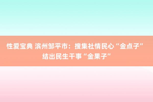 性爱宝典 滨州邹平市：搜集社情民心“金点子” 结出民生干事“金果子”