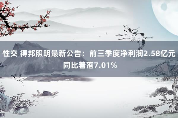 性交 得邦照明最新公告：前三季度净利润2.58亿元 同比着落7.01%