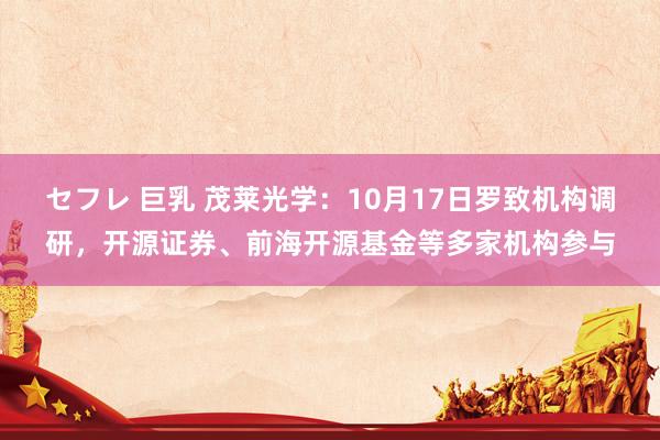 セフレ 巨乳 茂莱光学：10月17日罗致机构调研，开源证券、前海开源基金等多家机构参与