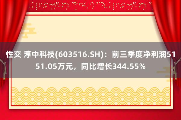 性交 淳中科技(603516.SH)：前三季度净利润5151.05万元，同比增长344.55%