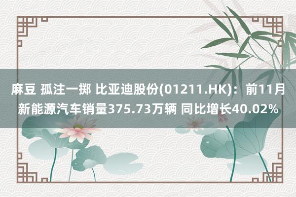 麻豆 孤注一掷 比亚迪股份(01211.HK)：前11月新能源汽车销量375.73万辆 同比增长40.02%