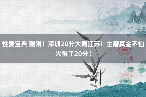 性爱宝典 刚刚！深圳20分大捷江苏！主磨真金不怕火得了20分！