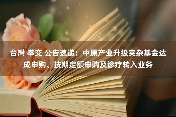 台灣 拳交 公告速递：中原产业升级夹杂基金达成申购、按期定额申购及诊疗转入业务