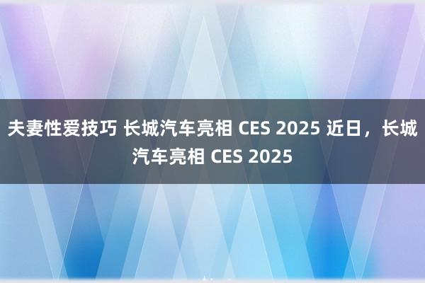 夫妻性爱技巧 长城汽车亮相 CES 2025 近日，长城汽车亮相 CES 2025